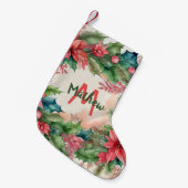 赤と伝統的緑のクリスマスホリーリース スモールクリスマスストッキング (正面 (吊り時))