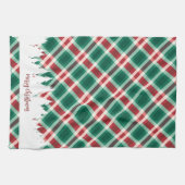 赤と伝統的緑の格子模様のクリスマスツリー キッチンタオル (横)