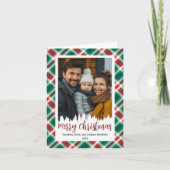 赤と伝統的緑の格子模様の写真クリスマス シーズンカード (正面)