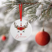 赤と信じ白のクリスマスのトナカイのユニコーン セラミックオーナメント