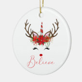 赤と信じ白のクリスマスのトナカイのユニコーン セラミックオーナメント (左)