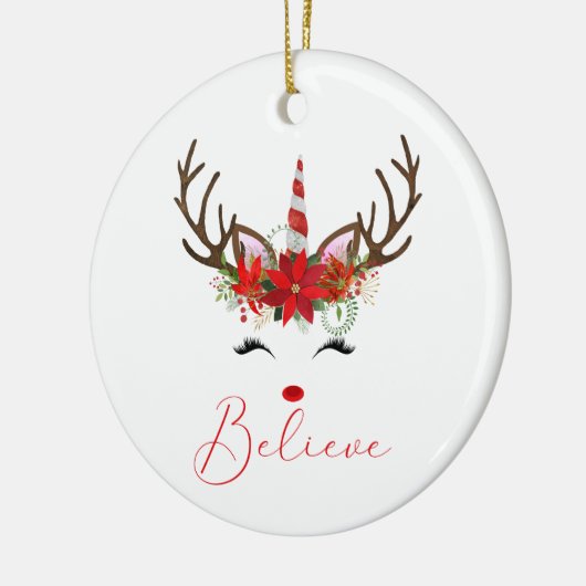 赤と信じ白のクリスマスのトナカイのユニコーン セラミックオーナメント (左)