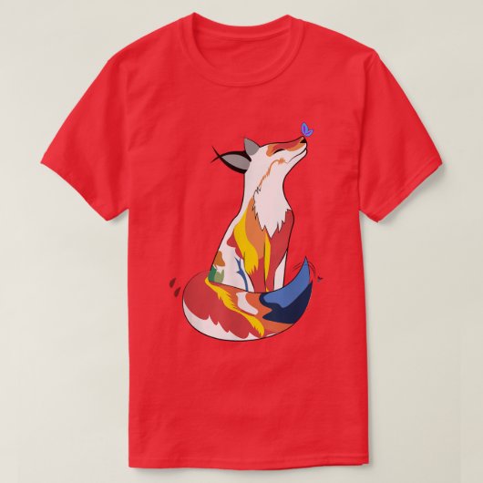 赤と可愛い蝶 Tシャツ (デザイン正面)