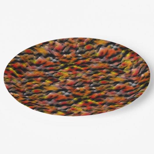 赤と彫られたグラデーションの汚れのミックスとモザイク ペーパープレート (アングル)