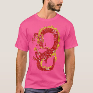 赤と日本の金ゴールドデシのアジアのドラゴン Tシャツ