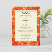 赤と日本の金ゴールドフローラの結婚招待状  招待状 (スタンド正面)