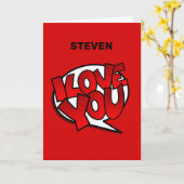 赤と明るはっきりしたいアポップ・アートのートスタイル-愛してる カード (黄色い花)