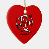 赤と明るはっきりしたいアポップ・アートのートスタイル-愛してる セラミックオーナメント (右)