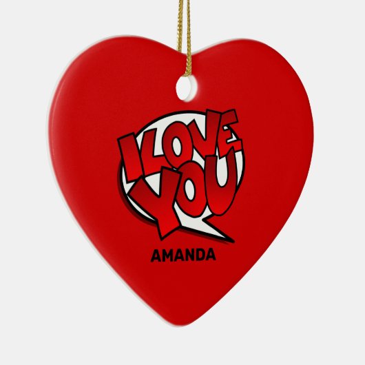 赤と明るはっきりしたいアポップ・アートのートスタイル-愛してる セラミックオーナメント (右)