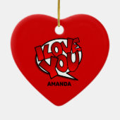 赤と明るはっきりしたいアポップ・アートのートスタイル-愛してる セラミックオーナメント (裏面)