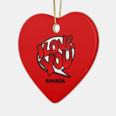 赤と明るはっきりしたいアポップ・アートのートスタイル-愛してる セラミックオーナメント (左)