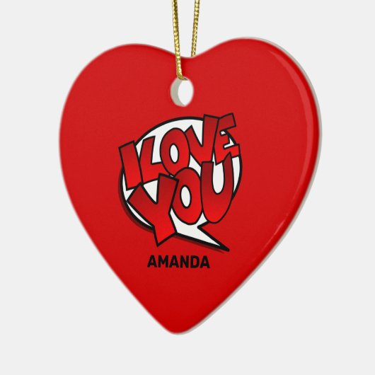 赤と明るはっきりしたいアポップ・アートのートスタイル-愛してる セラミックオーナメント (左)