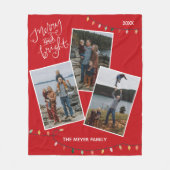 赤と明メリーるいクリスマスライト家族の写真 フリースブランケット (正面)