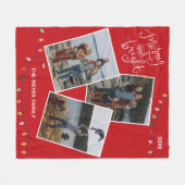 赤と明メリーるいクリスマスライト家族の写真 フリースブランケット (正面(横))