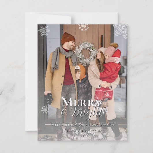 赤と明メリーるい雪片クリスマスフォト シーズンカード (正面)