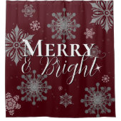 赤と明メリーるい雪片クリスマス シャワーカーテン (正面)