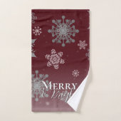 赤と明メリーるい雪片クリスマス バスタオルセット (ハンドタオル)