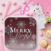 赤と明メリーるい雪片クリスマス ペーパープレート (パーティー)