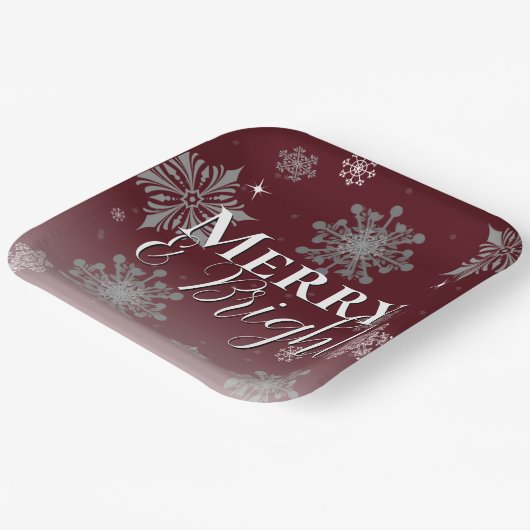 赤と明メリーるい雪片クリスマス ペーパープレート (傾斜あり)