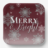 赤と明メリーるい雪片クリスマス ペーパープレート (正面)
