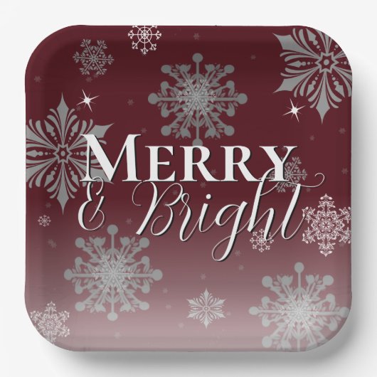 赤と明メリーるい雪片クリスマス ペーパープレート (正面)