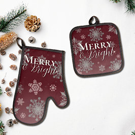 赤と明メリーるい雪片クリスマス 鍋つかみ&鍋敷きセット