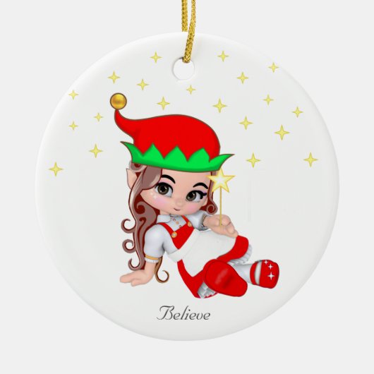 赤と星のクリスマスフェアリー セラミックオーナメント (正面)
