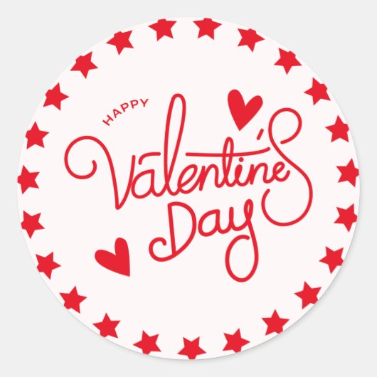 赤と星のバレンタインデークラシックスのシールと光沢 ラウンドシール (正面)