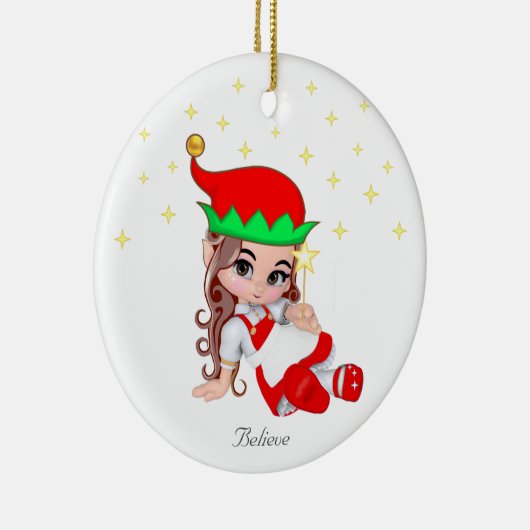 赤と星の服を着たクリスマスの妖精 セラミックオーナメント (右)