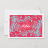 赤と水色と白の渦巻き返信カード 出欠カード (正面)