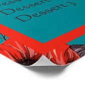 赤と水色の花柄カフェレストランメニュー ポスター (角)