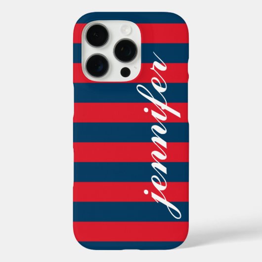 赤と海軍のストライプカスタム文字モノグラム名 Case-Mate iPhoneケース (裏面)