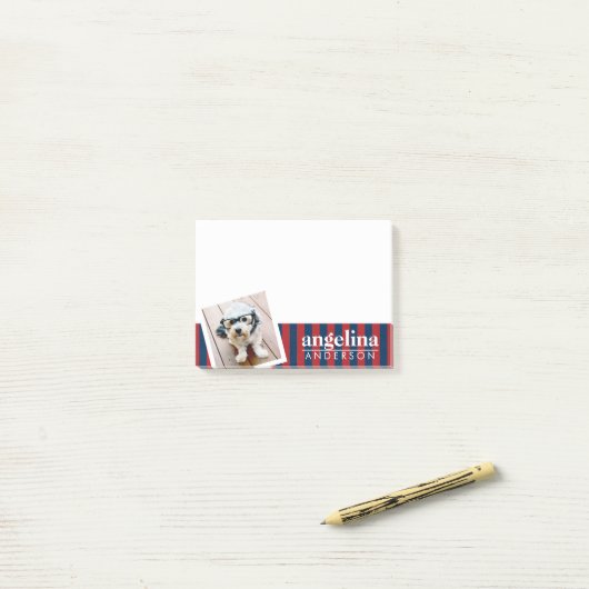 赤と海軍のパタストライプのーン名前をカスタムすると写真 ポストイット (デスク上)