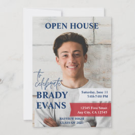 赤と海軍の写真卒業パーティー招待状 招待状