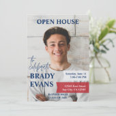 赤と海軍の写真卒業パーティー招待状 招待状 (スタンド正面)