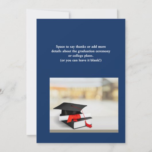 赤と海軍の写真卒業パーティー招待状 招待状 (裏面)