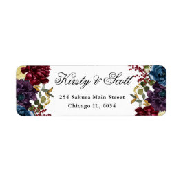 赤と海軍の冬の花結婚の住所 ラベル