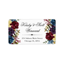 赤と海軍の冬の花結婚の住所 ラベル