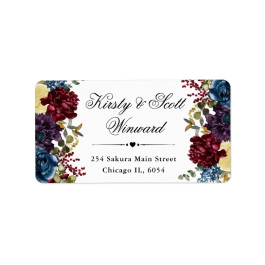 赤と海軍の冬の花結婚の住所 ラベル (正面)