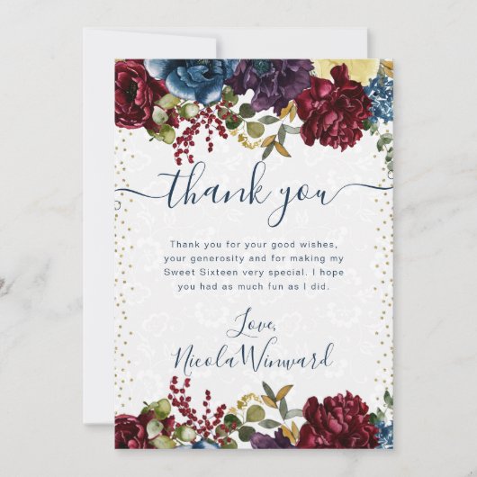 赤と海軍の冬の花Sweet 16 サンキューカード (正面)