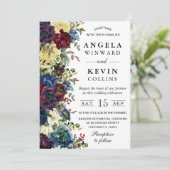 赤と海軍の冬結婚の花 招待状 (スタンド正面)