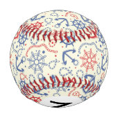 赤と海軍の背景(いかり) 野球ボール (裏面)
