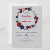 赤と海軍の花の植物性リース結婚ズ 招待状 (正面)