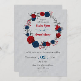 赤と海軍の花の植物性リース結婚ズ 招待状