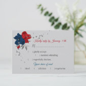 赤と海軍の青い花の食事の選択ボタニカル灰色 出欠カード (スタンド正面)