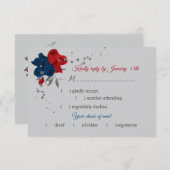 赤と海軍の青い花の食事の選択ボタニカル灰色 出欠カード (正面/裏面)