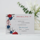 赤と海軍の青い花の食事の選択ボタニカル灰色 出欠カード (スタンド正面)