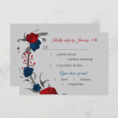 赤と海軍の青い花の食事の選択ボタニカル灰色 出欠カード (正面/裏面)