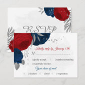 赤と海軍の青い花シルバーフード 出欠カード (正面/裏面)