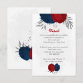 赤と海軍の青い花シルバーボタニ結婚ーズ エンクロージャーカード (正面/裏面)